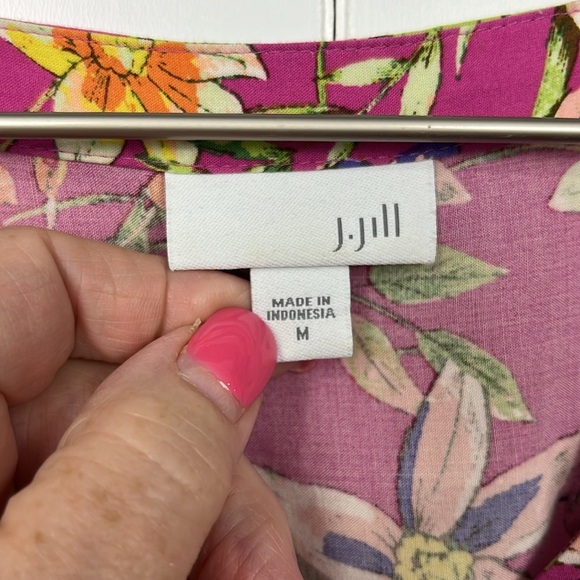 J. Jill Womens Tunic M Purple Pink Floral Print Contrast Border Pullover Rayon - Picture 2 of 13